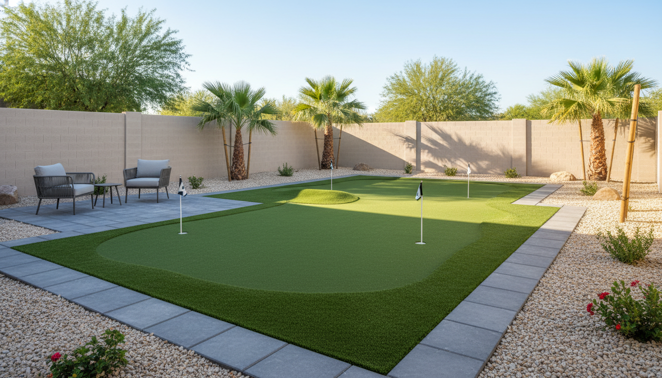 Arizona backyard with custom artificial turf putting green